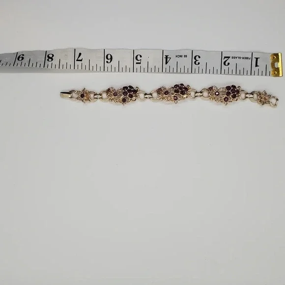 Vintage Gold Tone and Purple Gem Art Deco Bracelet